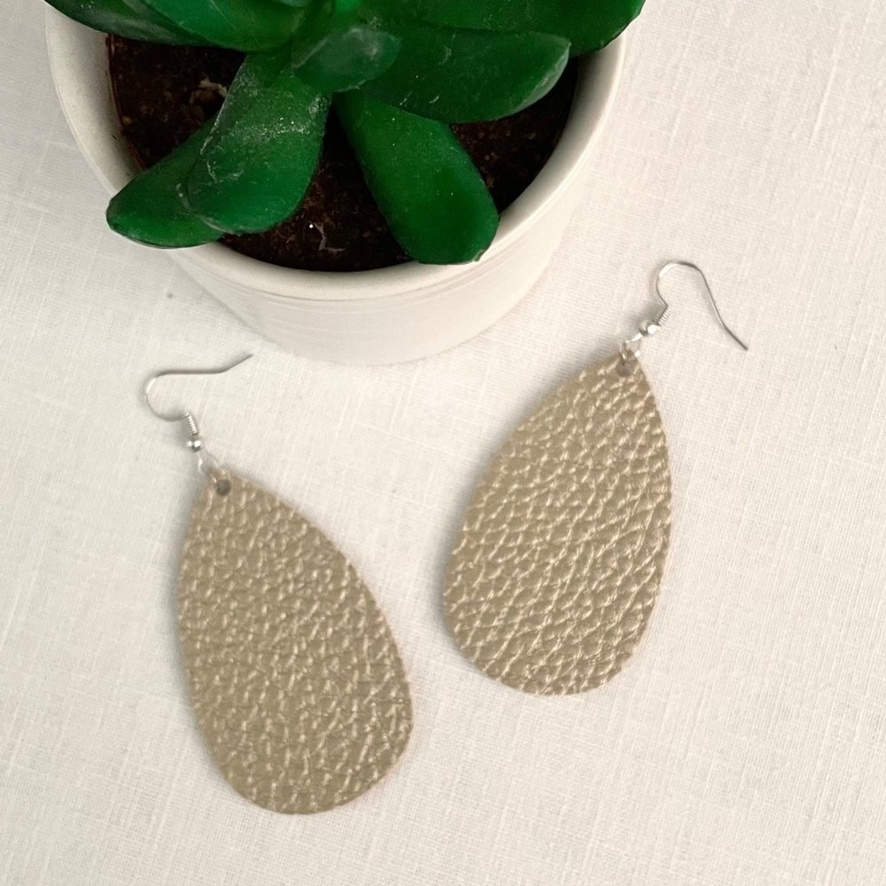 Teardrop Faux Leather Earrings in Bronze w/Metallic Sheen Lightweight New